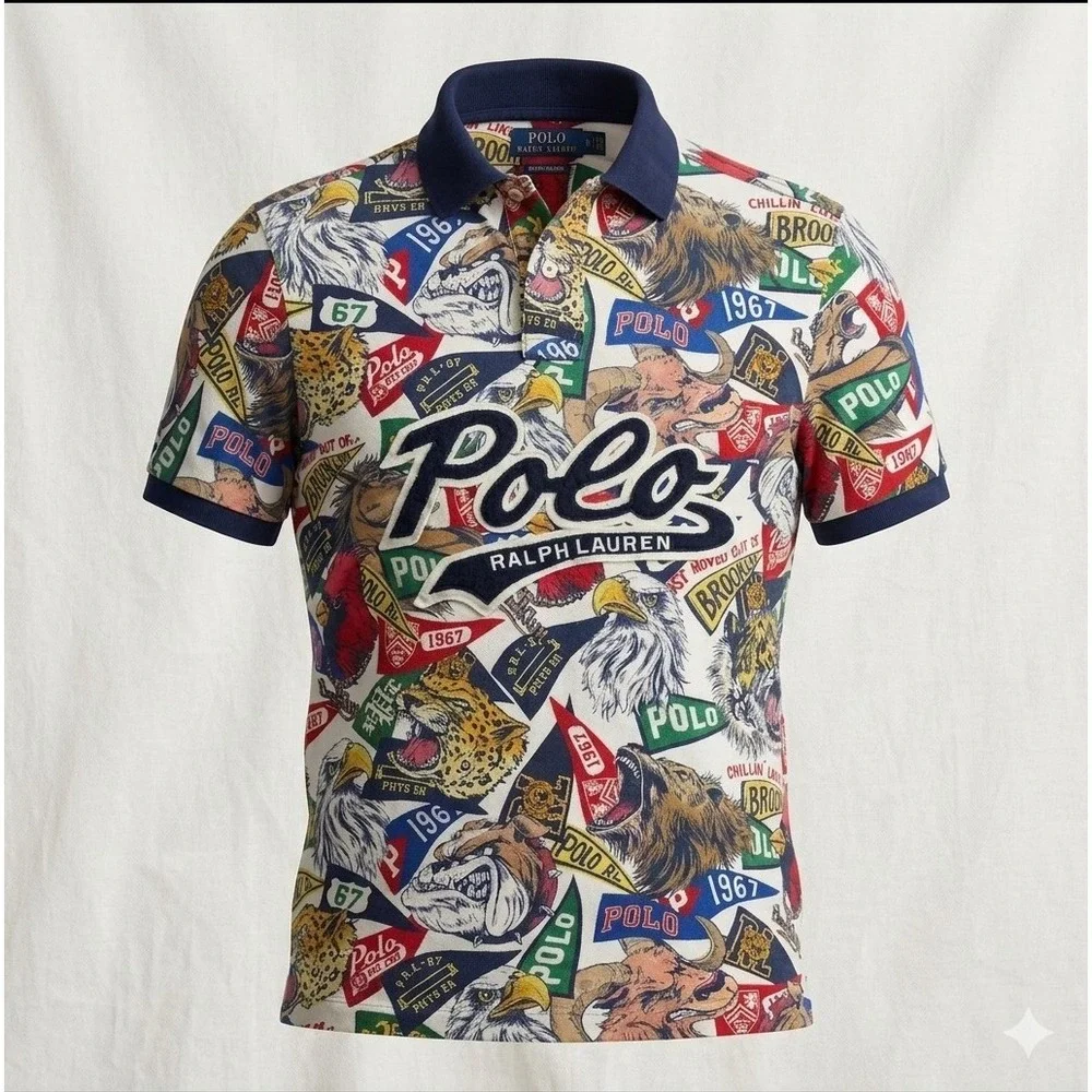 Polo Ralph Lauren Men's Collegiate Multicolor Banner & Mascot Polo Shirt. Size M - Picture 1 of 8